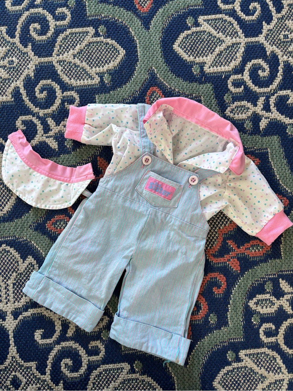 Vintage Kid Sister doll outfit - overalls shirt and visor